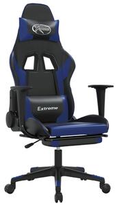 Scaun de gaming masaj/suport picioare negru/albastru piele eco