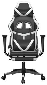 Scaun de gaming cu suport picioare, negru/alb, piele ecologică
