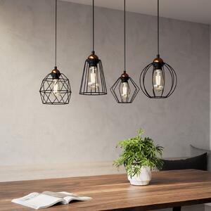 TK Lighting Lampă suspendată Galaxy cu patru abajururi tip cușcă, reglabil, Negru, Camera de zi / sufragerie, Metal, Modern
