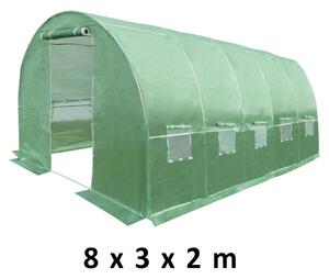 Sera solar tip tunel 8x3x2 m, cadru metalic, folie PE cu filtru UV4, 10 ferestre