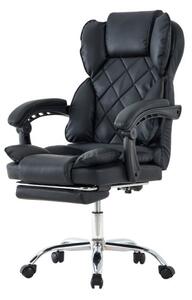 Scaun ergonomic directorial, pivotant, inaltime reglabila, suport picioare, cotiere buretate, piele ecologica, negru