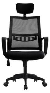 Scaun ergonomic rotativ, inaltime reglabila, tetiera integrata, mesh si burete, 48.5x50x118 cm, negru