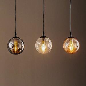 Lampă suspendată Glassy, 3 lumini, dreaptă, grafit/ambră/clară, sticlă
