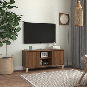 Comodă TV, picioare lemn masiv, stejar maro, 103,5x35x50 cm