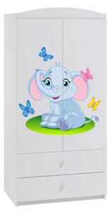 Dulap pentru copii SOGNO, 90x187x57, alb/elefant