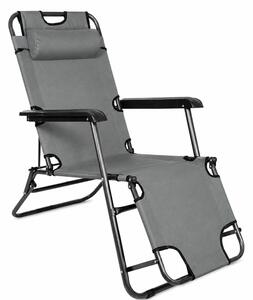 Sezlong pliabil tip scaun, pentru camping sau plaja, cotiere PVC, tetiera detasabila, 153x60x79 cm