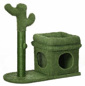 Ansamblu pentru pisici din lemn in forma de cactus, turn pentru pisici sub 5kg cu pat 68x30x67cm Verde PawHut | Aosom RO