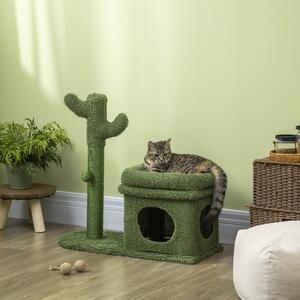 PawHut Turn pentru Pisici sub 5kg, Design Cactus din Lemn, cu Pat, 68x30x67cm, Verde, Unic și Stilat | Aosom Romania