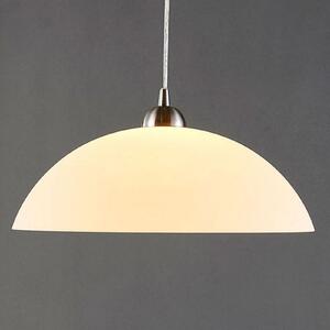 Lindby Lampă suspendată Valeria, albă, sticlă, Ø 40 cm, E27, reglabil, Alb, Bucătărie, Sticlă, Modern