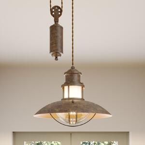 Lampă suspendată Lindby Louisanne, reglabilă, maro, Ø 35 cm
