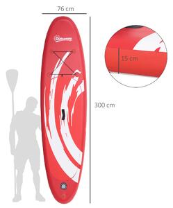 Outsunny stand up paddleboard gonflabil, padela reglabila din aluminiu, 300 x 76 x 15 cm, Rosu si alb | Aosom Ro