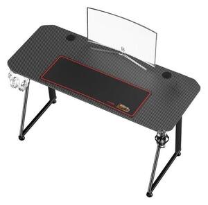Birou Gaming MOLLY, Negru, 100x60x75 cm, suprafata negru carbon, mousepad 80 x 30 cm, suport pentru casti si pahar