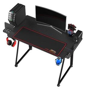 Birou Gaming BILLY, Negru, 100x60x75 cm, suprafata negru carbon, mousepad 80 x 30 cm, suport pentru casti si pahar
