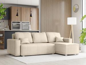 Canapea colt extensibila SMART COSARO crem, cu colt bilateral + 2 perne CADOU