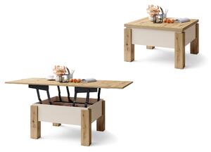 Mazzoni OSLO Stejar Artisan/Bej (Șampanie) - MĂSUȚĂ EXTENSIBILĂ CU RIDICAREA BLATULUI MĂSUȚĂ DE CAFEA