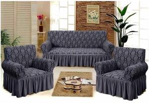 Set huse elastice canapea si fotolii, model Jacquard, Gri inchis