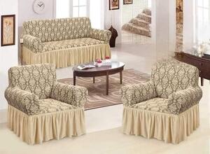 Set huse elastice canapea si fotolii, model Jacquard, Bej