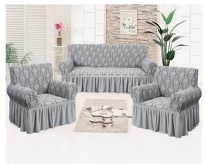Set huse elastice canapea si fotolii, model Jacquard, Gri deschis