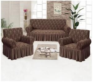 Set huse elastice canapea si fotolii, model Jacquard, Maro