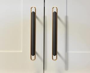 Maner metalic pentru mobilier, model Kelen, distanta dintre gauri = 128 | 224 mm, finisaj auriu lucios/negru mat