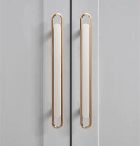 Maner metalic pentru mobilier, model Kelen, distanta dintre gauri = 128 | 224 mm, finisaj auriu lucios/alb