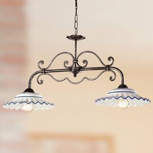 Ceramiche I Biliardi lampă suspendată albastră, reglabil, Bronz / Alamă Veche, Camera de zi / sufragerie, Ceramică, Casă de țară / Rustic