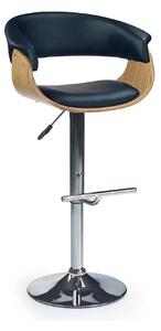 Scaun bar H45, negru/stejar deschis/crom, piele ecologica/placaj indoi
