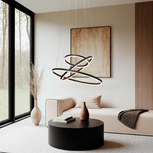 Arcchio Lampă suspendată LED Albiona, negru, 3 inele, Ø 80 cm, reglabil, Negru, Camera de zi / sufragerie, Metal, Modern