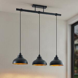 Lindby lampă suspendată Emna, 3 becuri, negru / auriu, metal, 101cm, reglabil, Negru, Camera de zi / sufragerie, Metal, Vintage