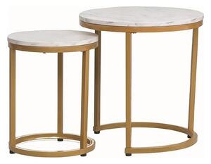 Set 2 masute cafea HOLA, alb cu efect de marmura/auriu, PAL laminat/ot