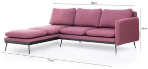 Coltar Stanga PARIS roz, 275x190x85 cm, Stil modern, Living/Birou/Sala de asteptare