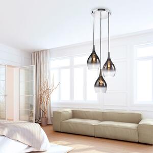 Paul Neuhaus lampă suspendată Pilua, gri fum, sticlă, 30cm, 3 becuri., reglabil, Gri, Camera de zi / sufragerie, Sticlă, Modern, Pandantive la pachet