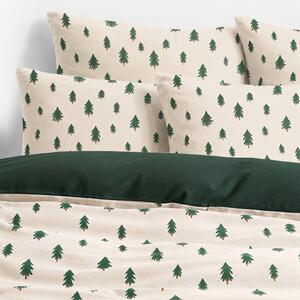 Goldea lenjerie de pat flanel duo - brazi pe bej natural cu verde închis 140 x 200 și 50 x 70 cm