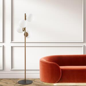 Lampadar elegant TYRA, 130x33 cm, E27, 100 W, Metal/Sticla, Auriu/Alb, Dormitor/Living/Birou