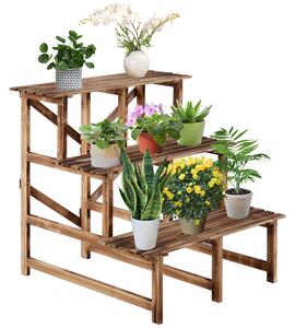 Outsunny Suport pentru Ghivece cu 3 Niveluri din Lemn de Brad, 80x80x78 cm, Lemn Natural | Aosom Romania