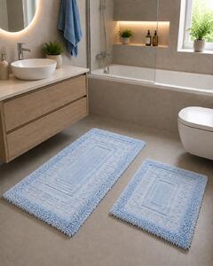 Set 2 Covorase Baie, Rombs 12 Albastru, Covor 100% Bumbac, Dimensiunea 60x100 cm