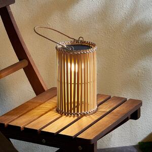 Lampă de masă solară cu LED Lindby Amaria, bambus, Ø 12 cm