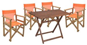 Set de gradina masa si scaune Retto 5 bucati din lemn masiv de fag culoarea nuc, PVC portocaliu 80x60x72cm