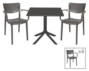 Set de gradina masa si scaune Groovy-Frontline set 5 piese plastic gri inchis 80x80x74.5cm