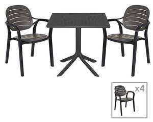 Set de gradina masa si scaune Groovy-Gentle set 5 piese plastic gri inchis 80x80x74.5cm