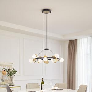 Lampă suspendată Lucande LED Pallo, 12 lumini, negru/auriu, sticlă