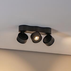 Arcchio Plafonieră LED Rotari, lentile, 3 lumini, negru, reglabil, Negru, Camera de zi / sufragerie, Aluminiu, Modern