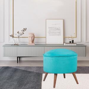 Taburet albastriu CAPRI, Stofa catifelata, 45x45x43 cm, Stil modern, Living/Dormitor/Birou