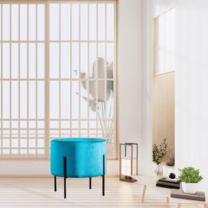 Taburet Albastru CHELSEA, Stofa catifelata, 40x40 cm, Stil modern, Living/Dormitor/Birou