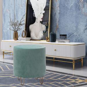 Taburet Albastru turcoaz ALAIA, Stofa catifelata, 40x40 cm, Stil modern, Living/Dormitor/Birou