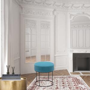 Taburet Albastru/negru RAYNA, Stofa catifelata, 40x40 cm, Stil modern, Living/Dormitor/Birou