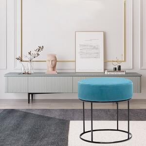 Taburet Albastru/negru RAYNA, Stofa catifelata, 40x40 cm, Stil modern, Living/Dormitor/Birou