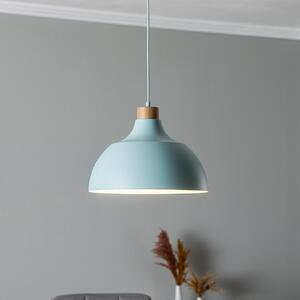 Lampă suspendată Envostar Kaitt, detaliu din lemn, Ø 34 cm, mentă