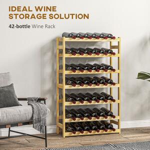 HOMCOM Suport pentru Vin din Lemn, Suport pe 7 niveluri pentru 42 de sticle de Vin, Suport Subțire pentru Bar, 63x25x102 cm, Natural