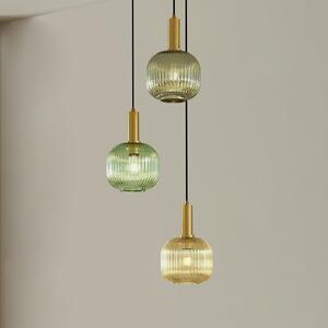 Lindby Doroteo lampă suspendată, 3 becuri, verde/amber/gri, sticlă, reglabil, Multicolor, Camera de zi / sufragerie, Sticlă, Vintage